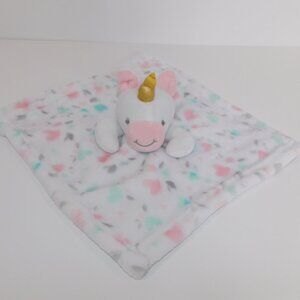 Baby First Necor White Pink Blue Unicorn Gold Horn Security blanket baby Lovey